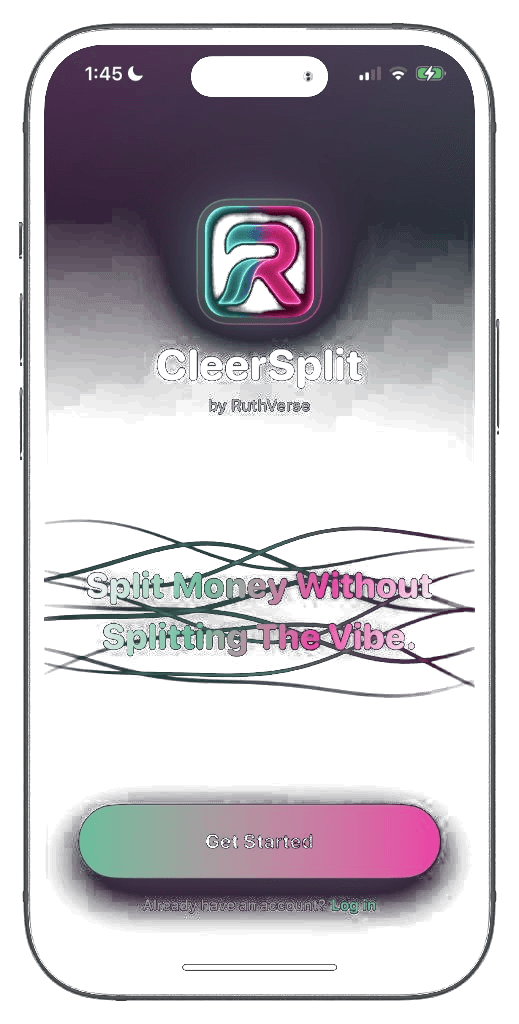 CleerSplit iPhone mockup showing shared group expense tracking